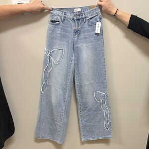 PacSun Light Blue Flare Jeans with Bow Accents